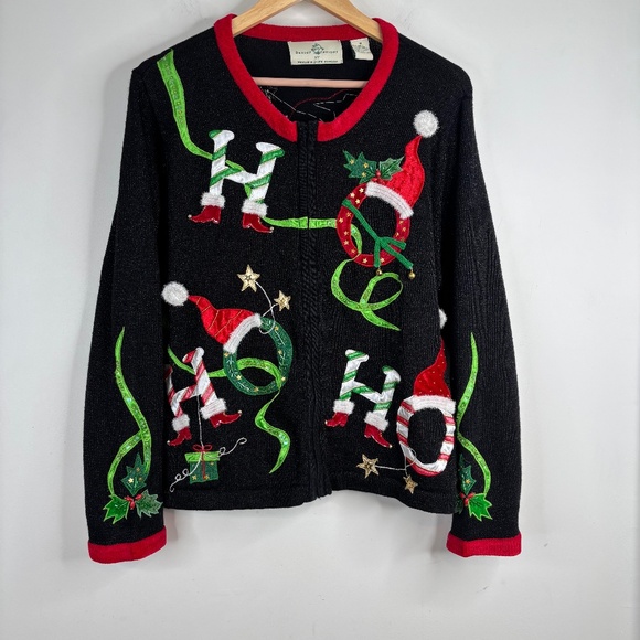 VTG Design Options Philip Jane Gordon Cardigan XL Ugly Christmas Sweater Bells - Picture 1 of 12
